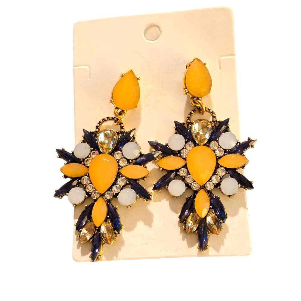 Sohi Cluster Burst Drop Earrings Sunburst Danglers Chandelier Yellow Blue New